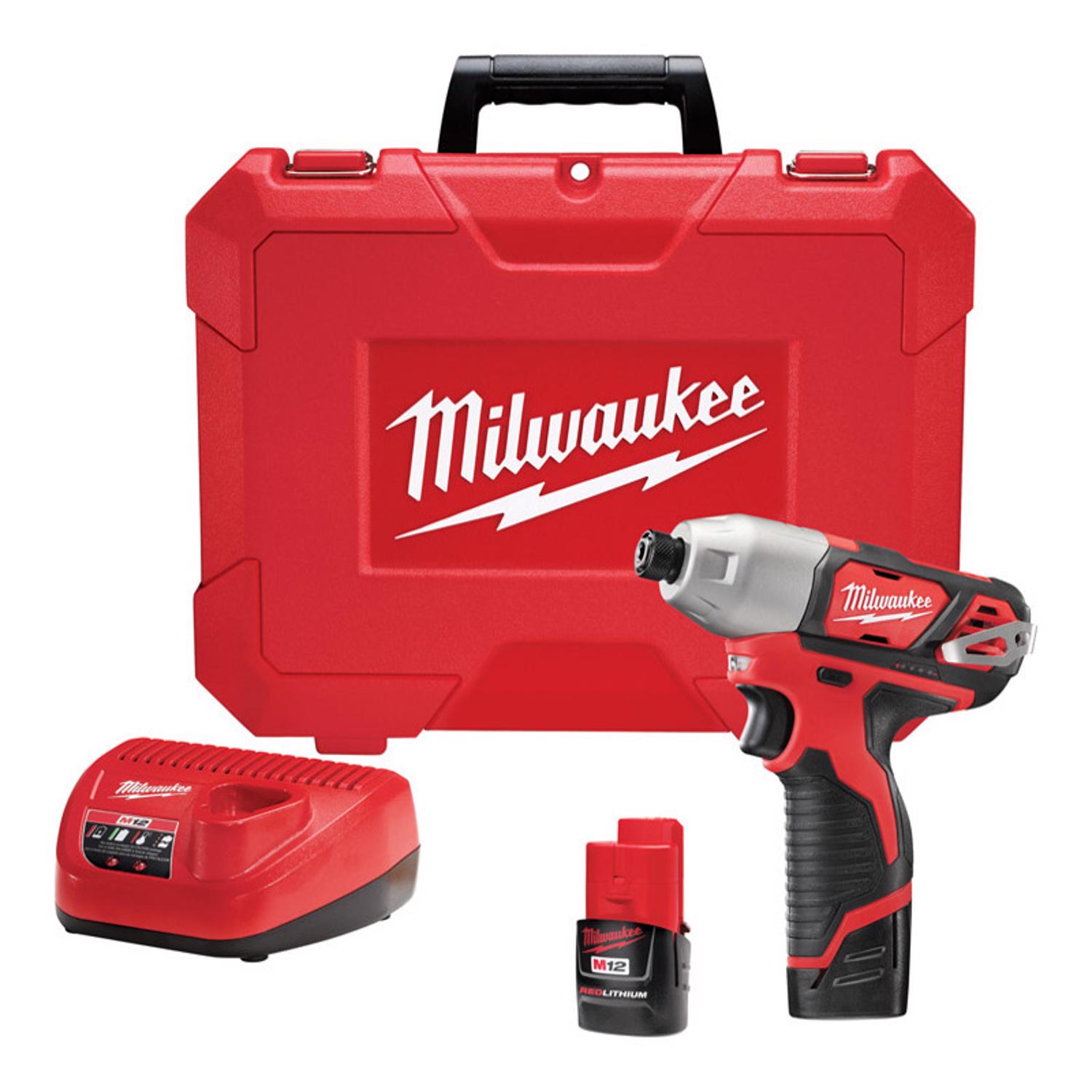 MW M12 12 V 1.5 amps 1/4 in. Cordless Brushed Impact Driver Kit (Battery \u0026 Charger)