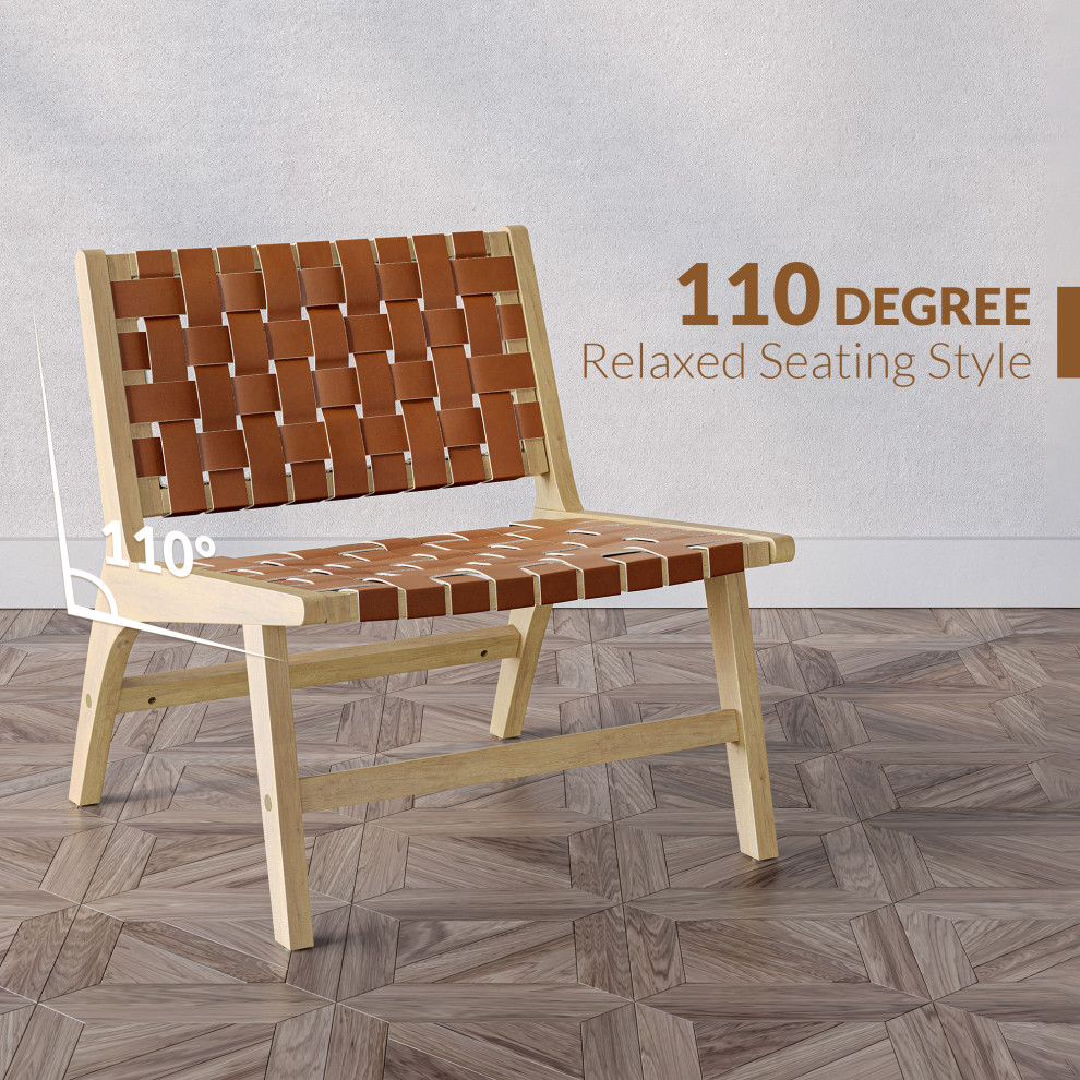 Woven Faux Leather Accent Chair with Solid Wood Frame (White/Brown)   Midcentury   Armchairs And Accent Chairs   by OneBigOutlet  Houzz