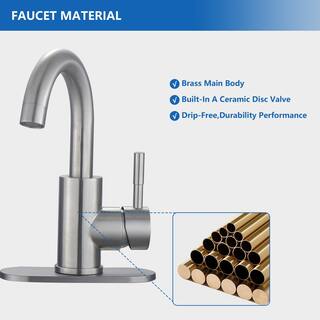 Logmey Bar Sink Faucet Single-Handle Single Hole Bathroom Faucet with Deck Plate and Hose in Brushed Nickel LM-SLC2012-SS