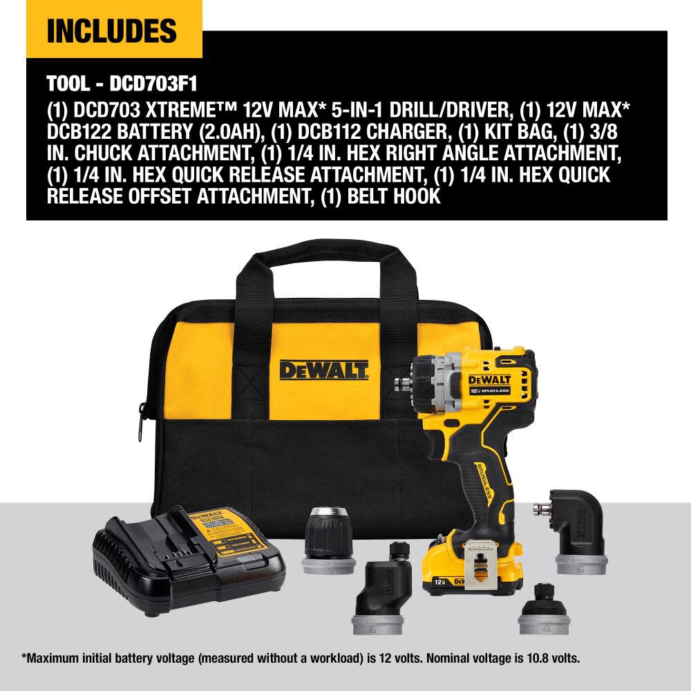 DEWALT XTREME 12V MAX 5 in 1 Drill/Driver Brushless Cordless Kit DCD703F1 from DEWALT