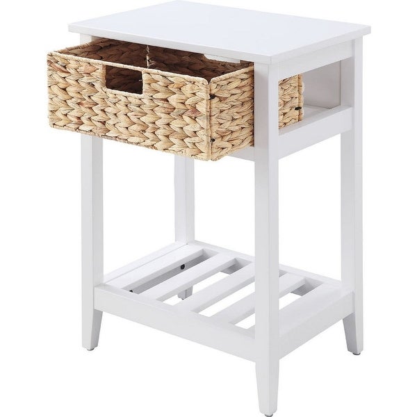 MDF Accent Table with Rattan Storage Basket and Slatted Shelf