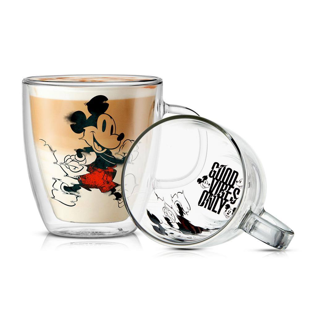 JoyJolt Disney Mickey Mouse Glitch 13.5 oz. Clear Borosilicate-Glass Double Wall Coffee Mug (Set of 2) JDS10721