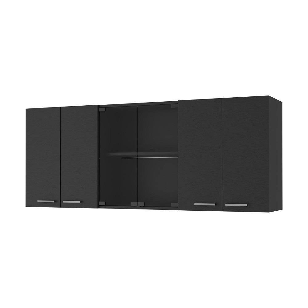 Amucolo 59 in. W x 12.4 in. D x 23.6 in. H Black Wood Assembled Wall Kitchen Cabinet with Center Glass Doors YeaD-CYD0-XMT