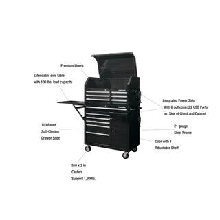 Husky 41 in. W x 24.5 in D Standard Duty 12-Drawer Rolling Tool Chest and Top Tool Cabinet with Side Table in Gloss Black HOTC4112B13S