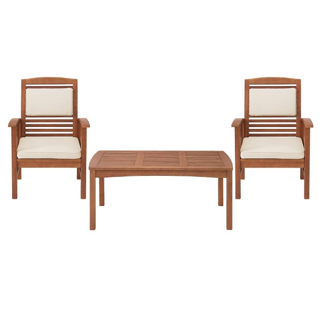 Lyndon 3pc Eucalyptus Wood Outdoor Set With Cushions Light Brown Alaterre Furniture