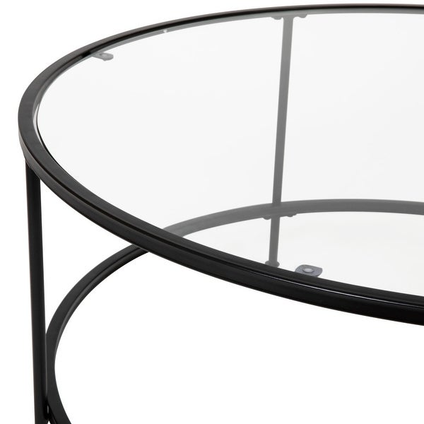 Glass Living Room Coffee Table with Round Metal Frame