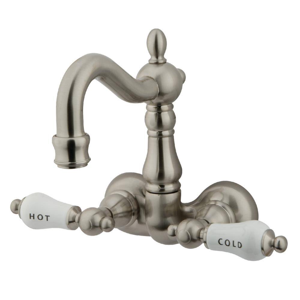 Kingston Brass Vintage 3-38 in. 2-Handle Wall Mount Claw Foot Tub Faucet in Brushed Nickel HCC1073T8