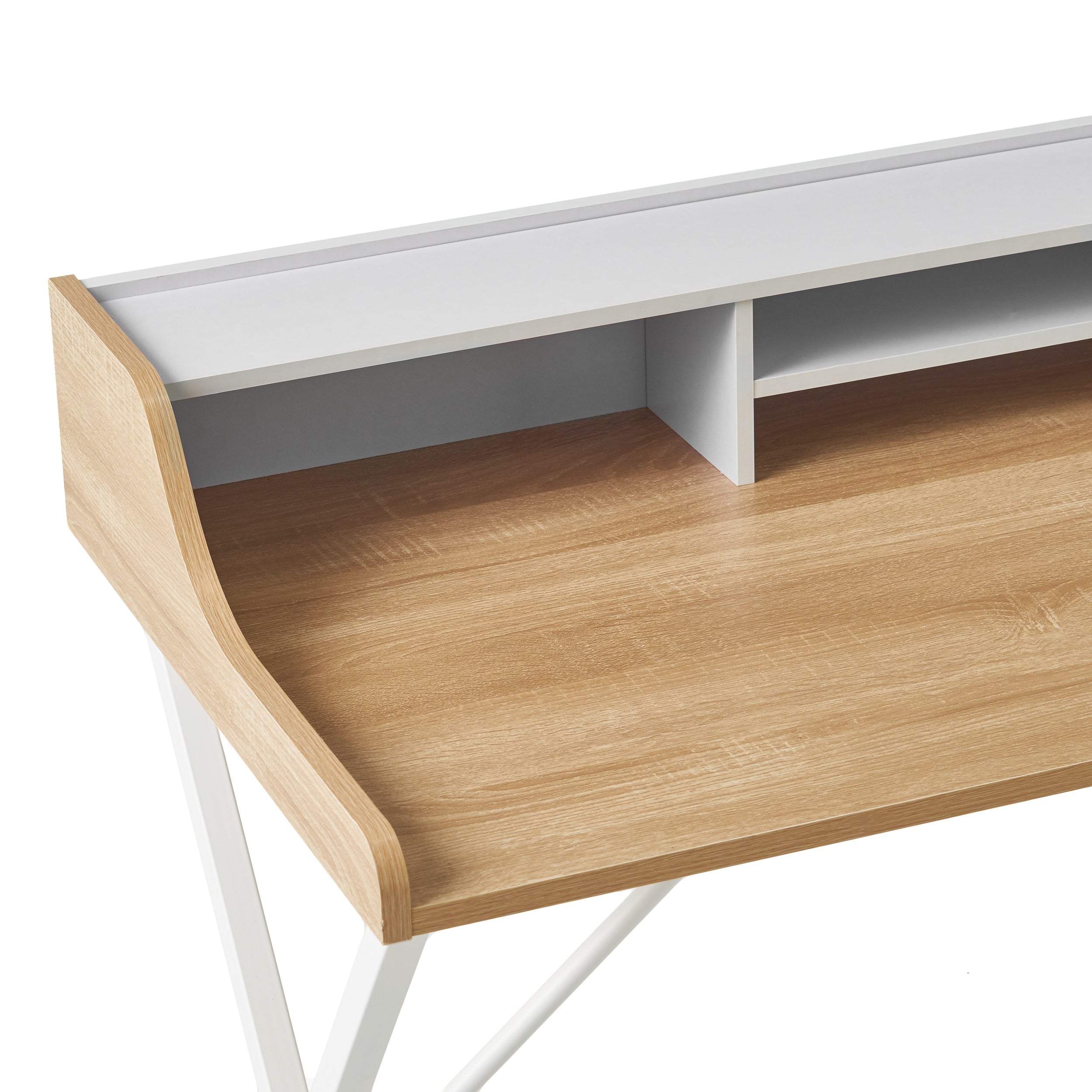 Alexandria Modern White and Oak Computer Desk with Storage Space