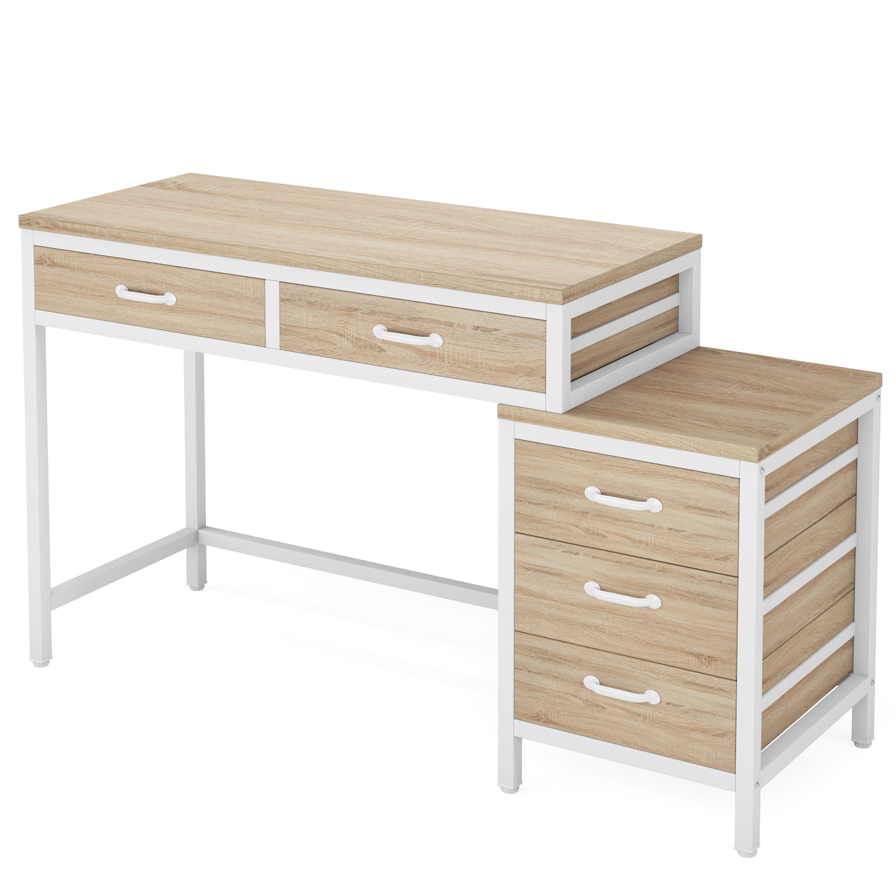 5-Drawer Computer Desk, Study Writing Table with Reversible Drawer Cabinet