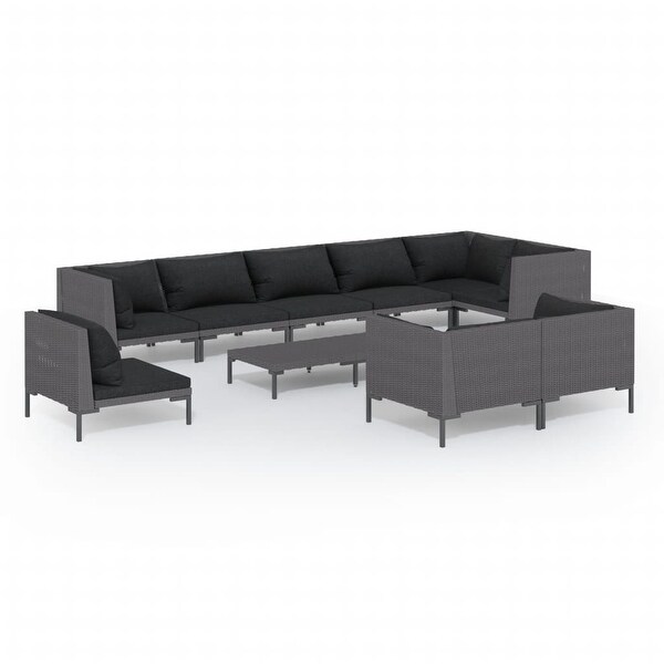 10 Piece Patio Lounge Set with Cushions Poly Rattan Dark Gray