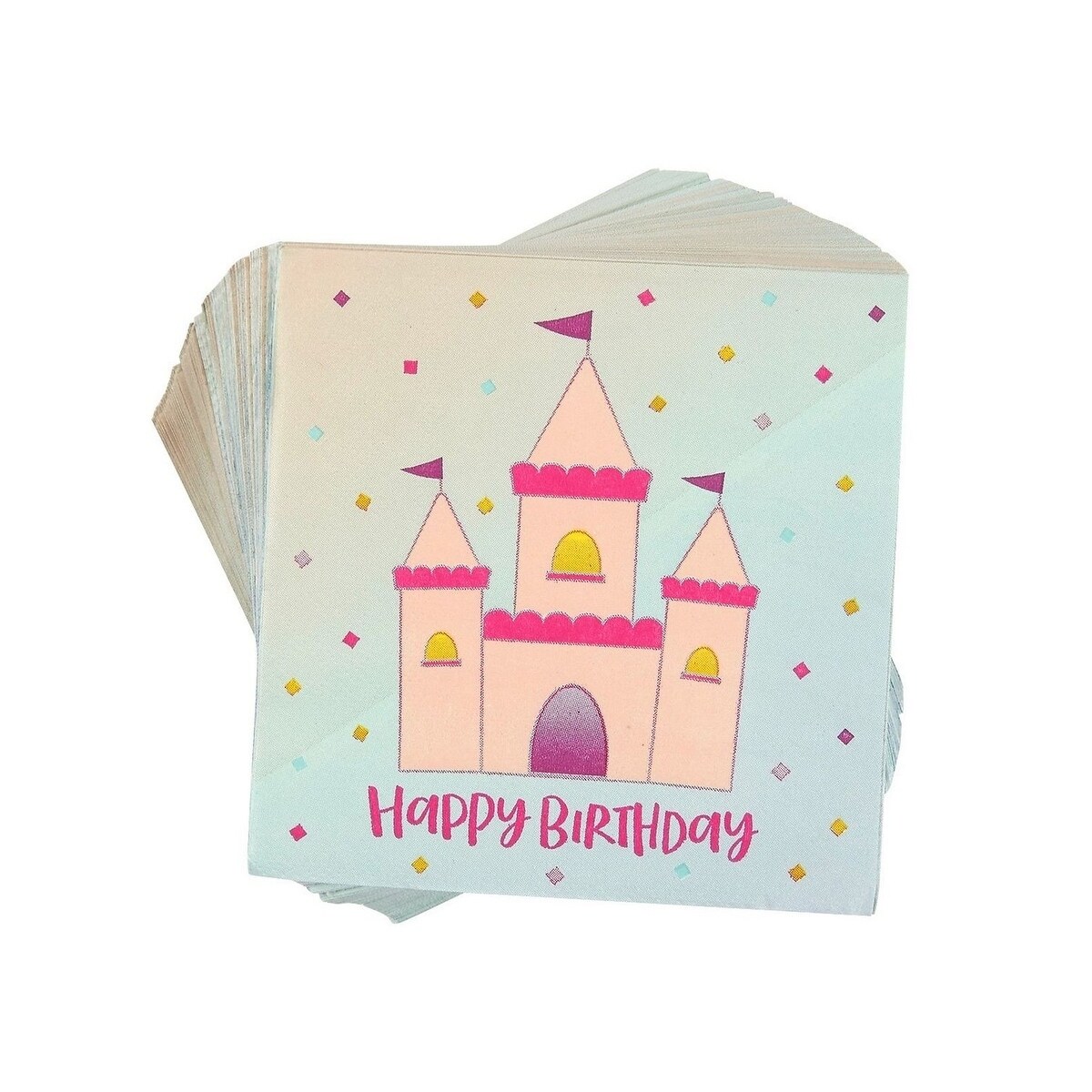 100 Happy Birthday Luncheon Party Paper Napkins， Princess Castle Design， 5