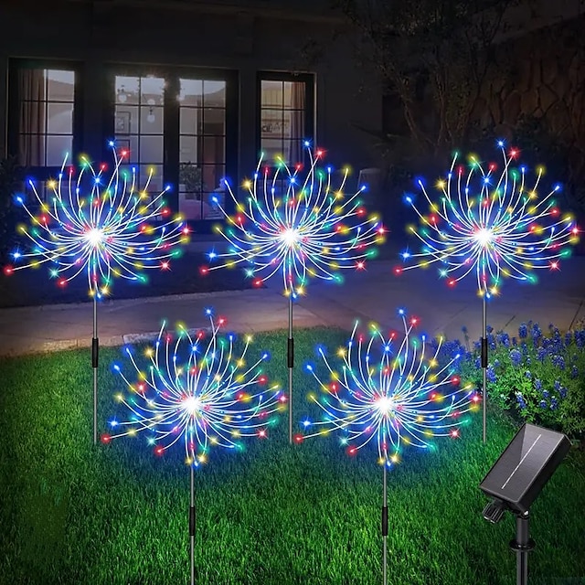 Fireworks Solar Lights Outdoor Pathway Lights Solar Powered Starburst Fairy Lights Waterproof 8 Lighting Modes with Remote Control For Patio Decorative Landscape 90/120/150/180/200 LEDs