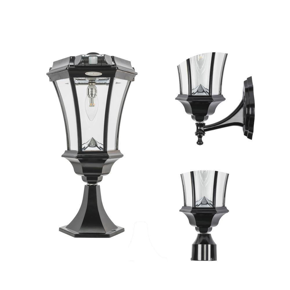 GAMA SONIC Victorian Bulb Black Outdoor Solar Lamp Post Light Warm White LED with Motion Sensor and 3-Mounting Options 94BS50033