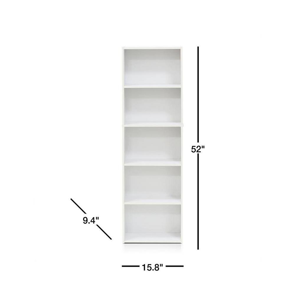 Furinno Tropika 52 in. White Faux Wood 5-shelf Standard Bookcase with Storage 11055WH