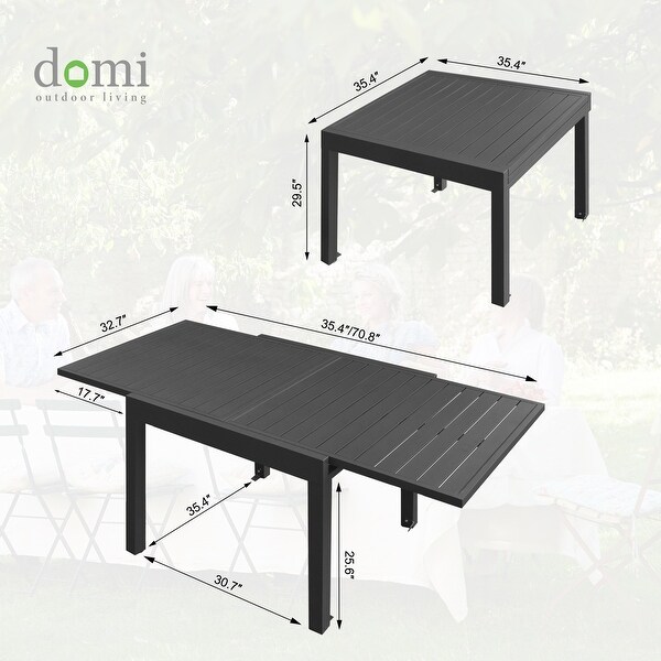 Domi Extendable Patio Dining Table，Aluminum Frame，Weatherproof and Multiple Sizes