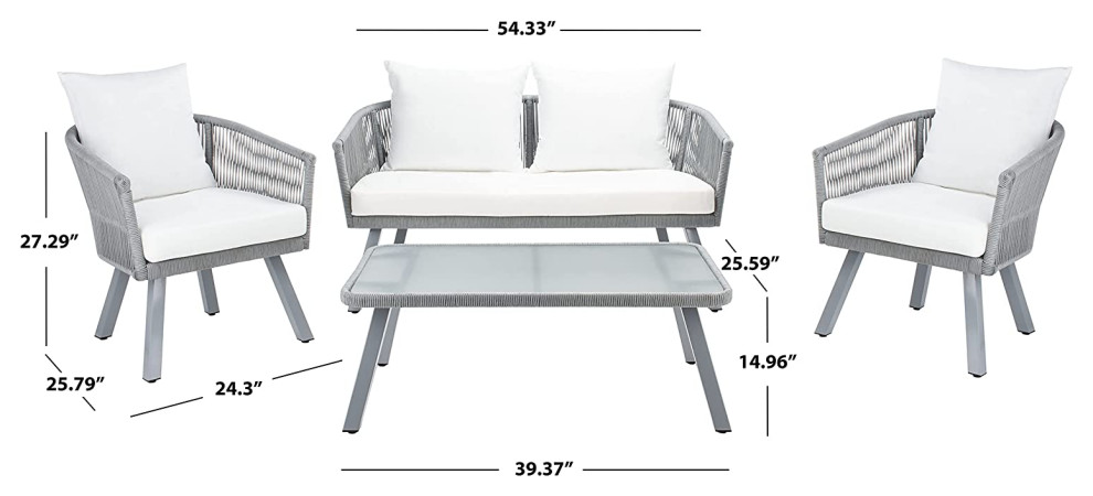 4 Pieces Patio Conversational Set  Glass Coffee Table  ampChairs   Contemporary   Console Tables   by Declusia  Houzz