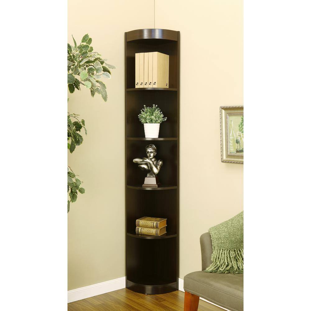 Furniture of America Chios 77 in. Warm Espresso 5-Shelf Standard Corner Bookcase ID-10370C