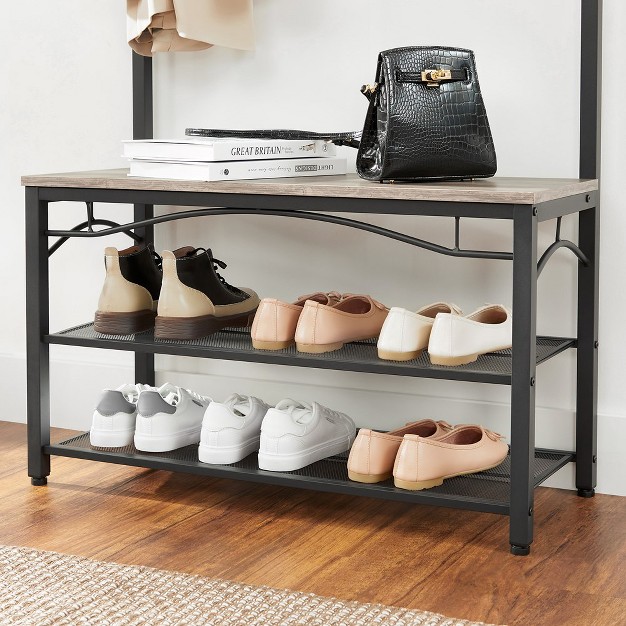 Vasagle Shoe Bench Rack 3 tier Storage Shelf Industrial Accent Furniture With Steel Frame 12 6 X 31 5 X 70 3 Inches