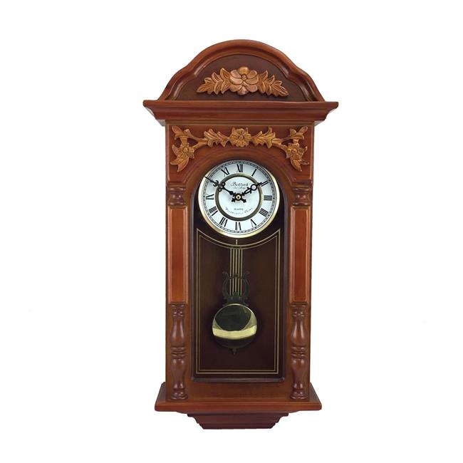 Bedford Clock Collection  27.5 in. Antique Chiming Wall Clock with Roman Numerals&#44; Oak Finish