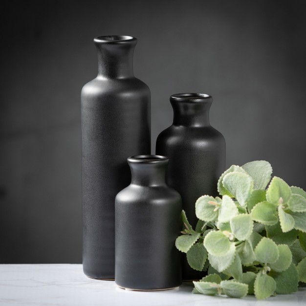 Sullivans Matte Black Set Of 3 Small Ceramic Bottle Vases 5 quot h 7 5 quot h amp 10 quot h Black