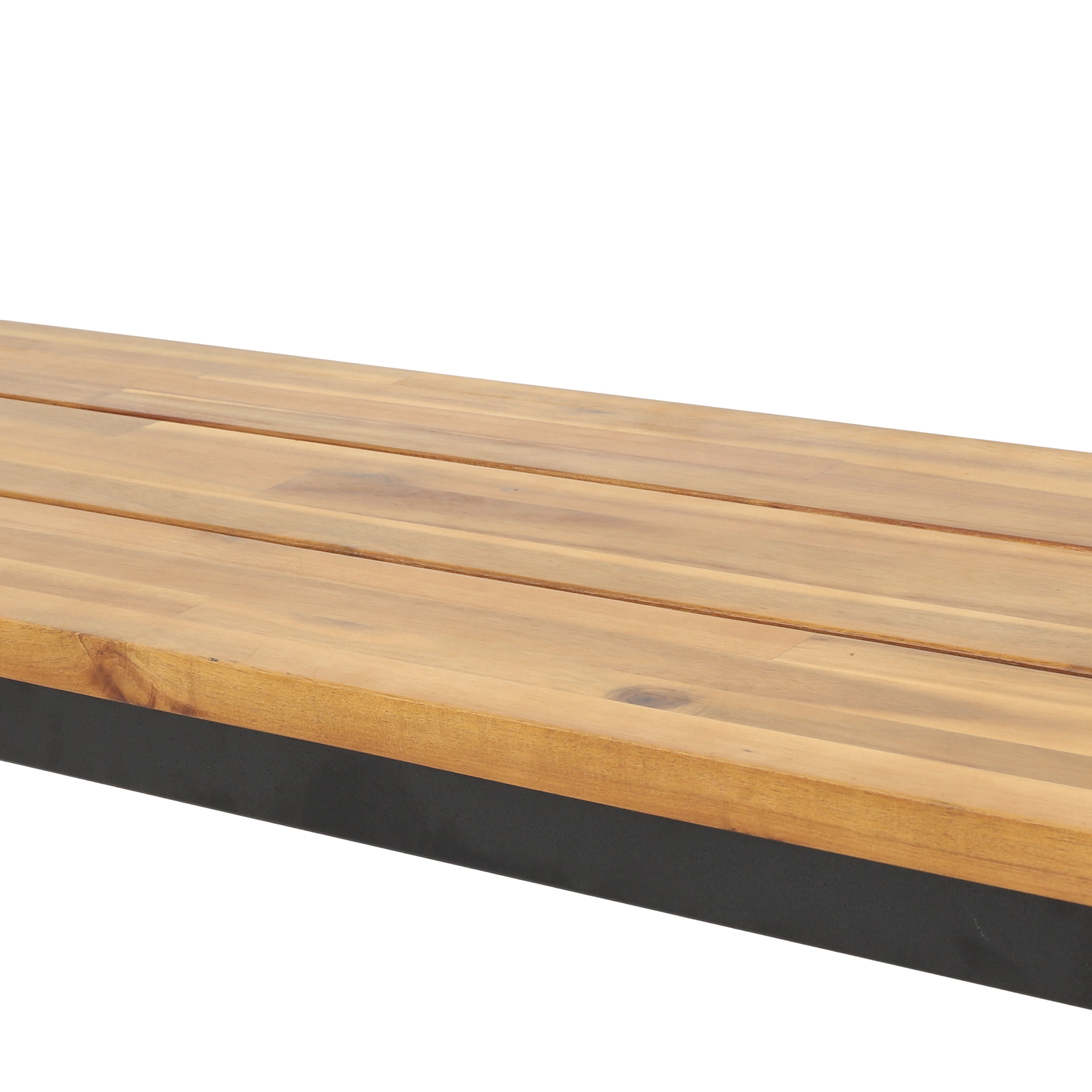 Colcord Outdoor Modern Industrial Acacia Wood Bench, Teak and Back