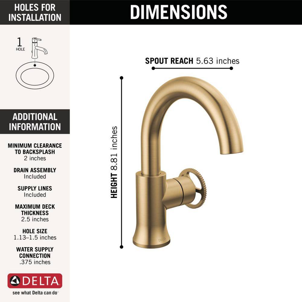 Delta Trinsic Wheel Single Handle High Arc Single Hole Bathroom Faucet in Champagne Bronze 558HAR-CZ-DST