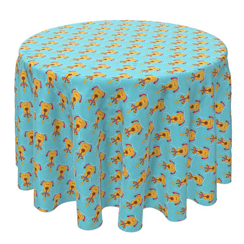 Round Tablecloth， 100% Cotton， 60 Round， Festive Guitars