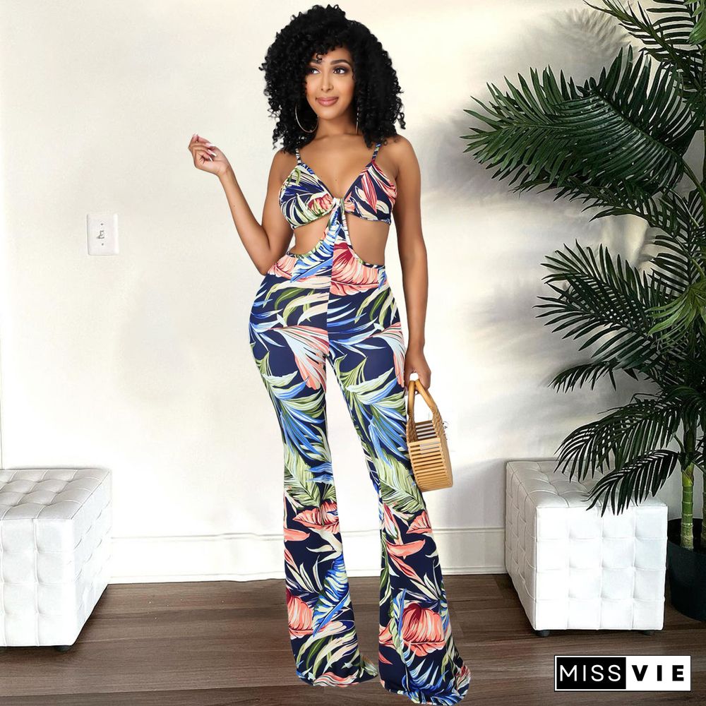 Cut Out Spaghetti Straps Flared Party Jumpsuits