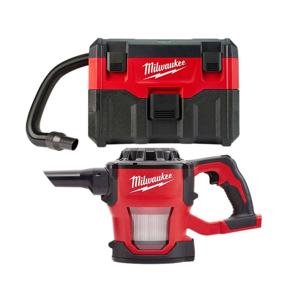 MW M18 18-Volt 2 Gal. Lithium-Ion Cordless WetDry Vacuum with M18 Compact Vacuum (2-Tool) 0880-20-0882-20