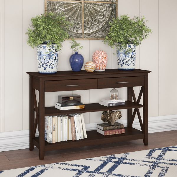 Bush Furniture Key West Console Table with Drawers and Shelves in Bing Cherry