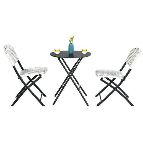 3 Pieces Patio Rattan Bistro Set with Round Dining Table and 2 Chairs