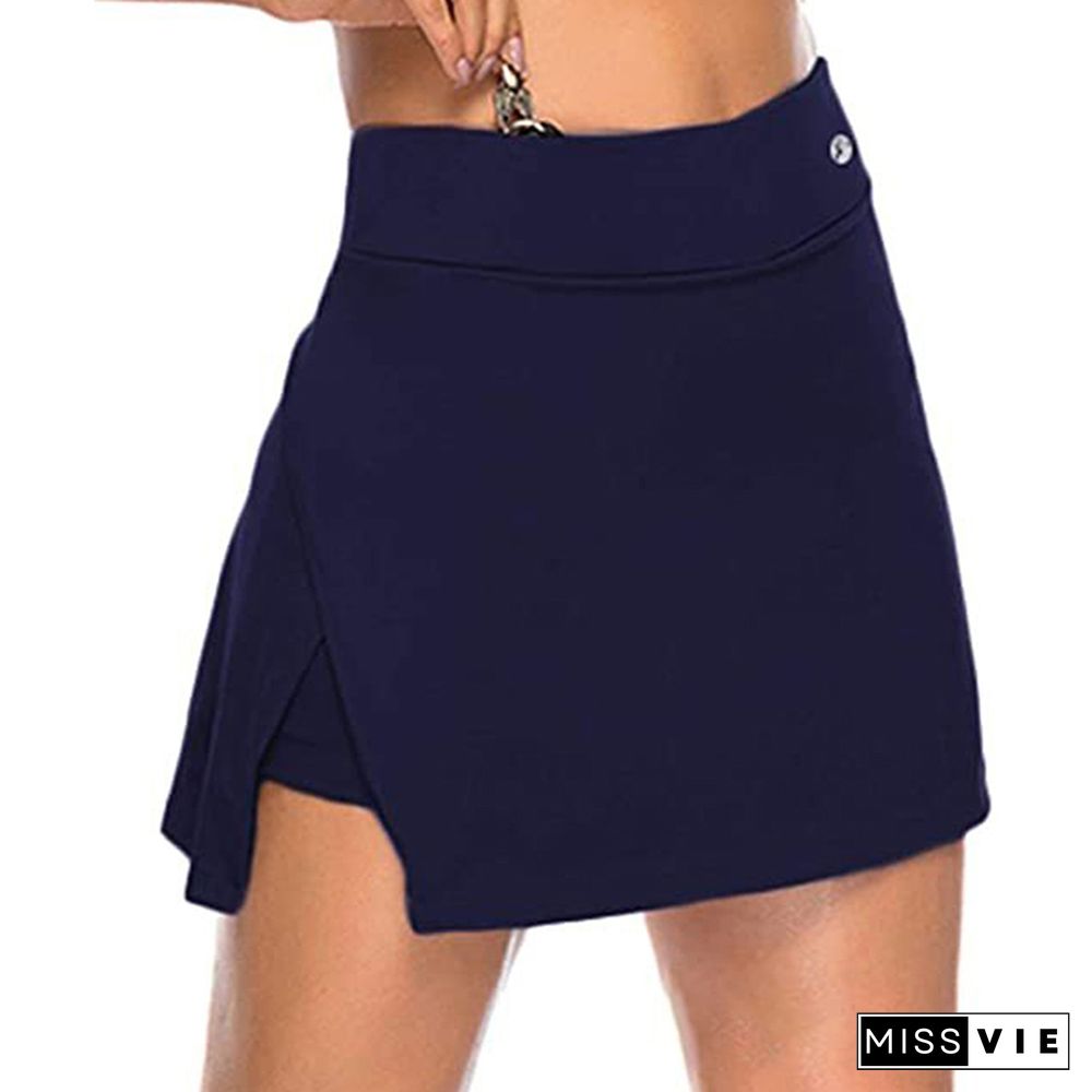 Fake Two-Piece Hakama Skirt Women's Solid Active Performance Skort Lightweight For Running Tennis Golf Sports Mini Skirt