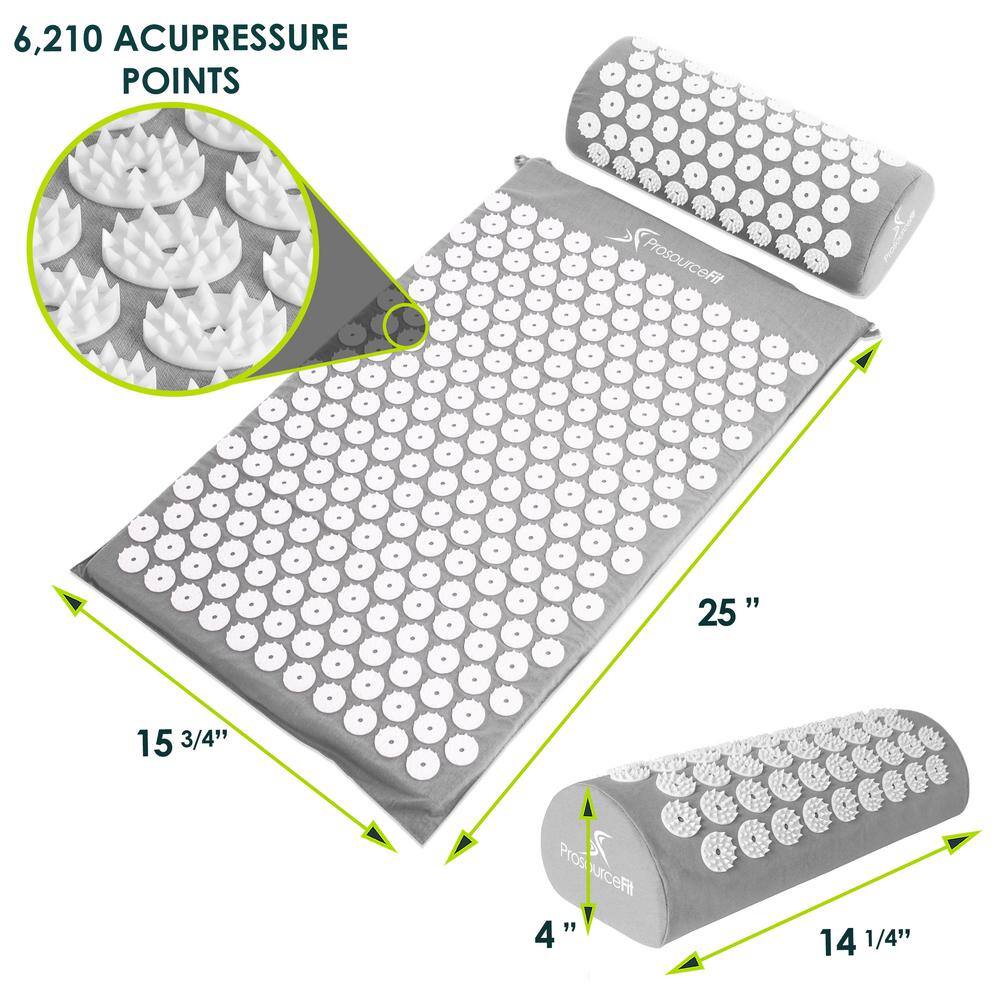 PROSOURCEFIT Grey 25 in. x 15.75 in. Acupressure Mat and Pillow Set for BackNeck Pain Relief and Muscle Relaxation (2.73 sq. ft.) ps-1206-accuset-grey