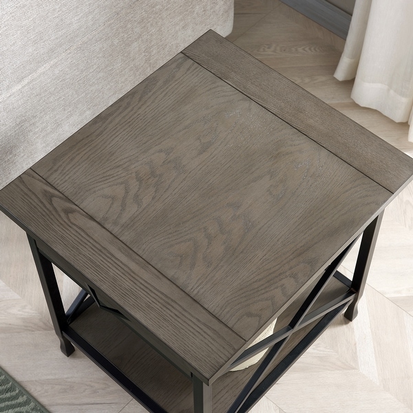 Gray/Matte Black X Design Mixed Wood and Metal Drawer End Table