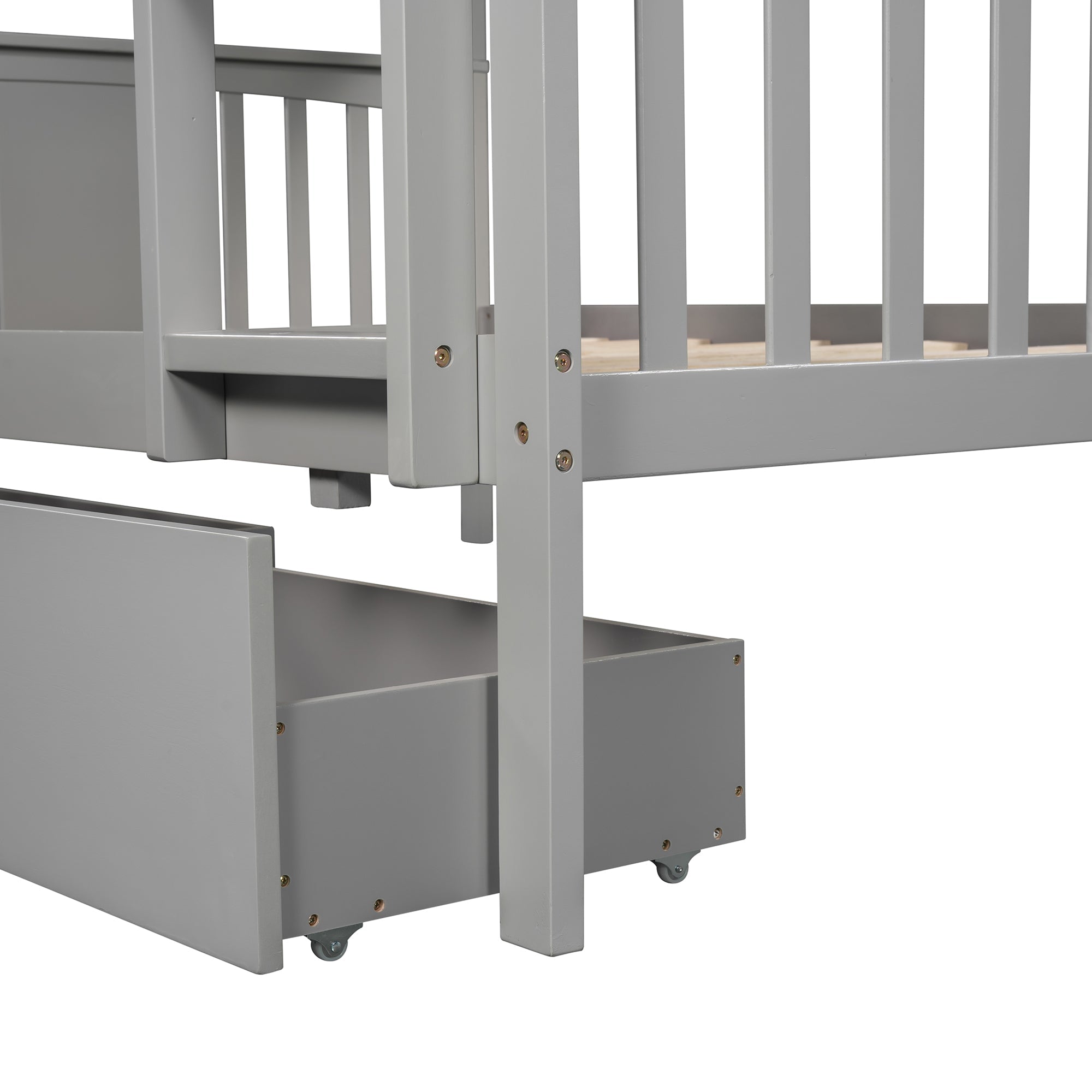 Churanty Full Over Full Bunk Bed with Drawers and Ladder, Solid Wood Bunk Bed with Storage for Bedroom, Guest Room Furniture,Gray