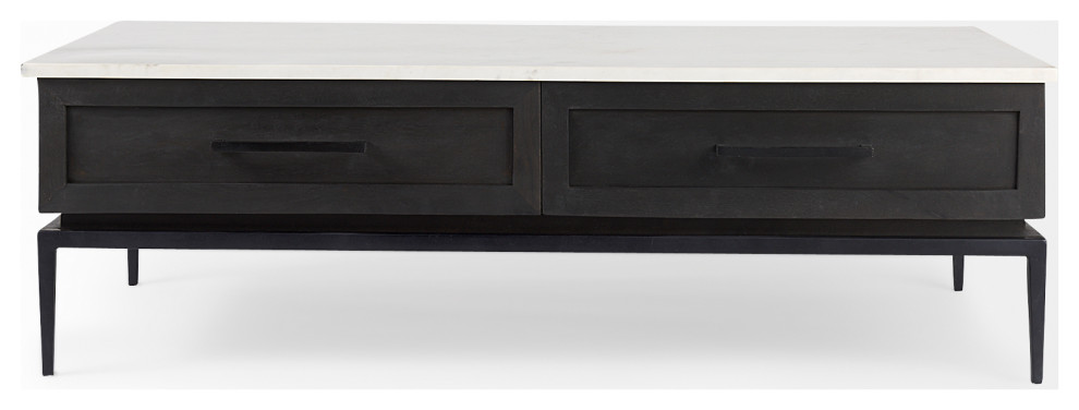 Divina 54Lx30.5W Dark Brown  White Marble Top  Black Metal Base Coffee Table   Midcentury   Coffee Tables   by Mercana  Houzz