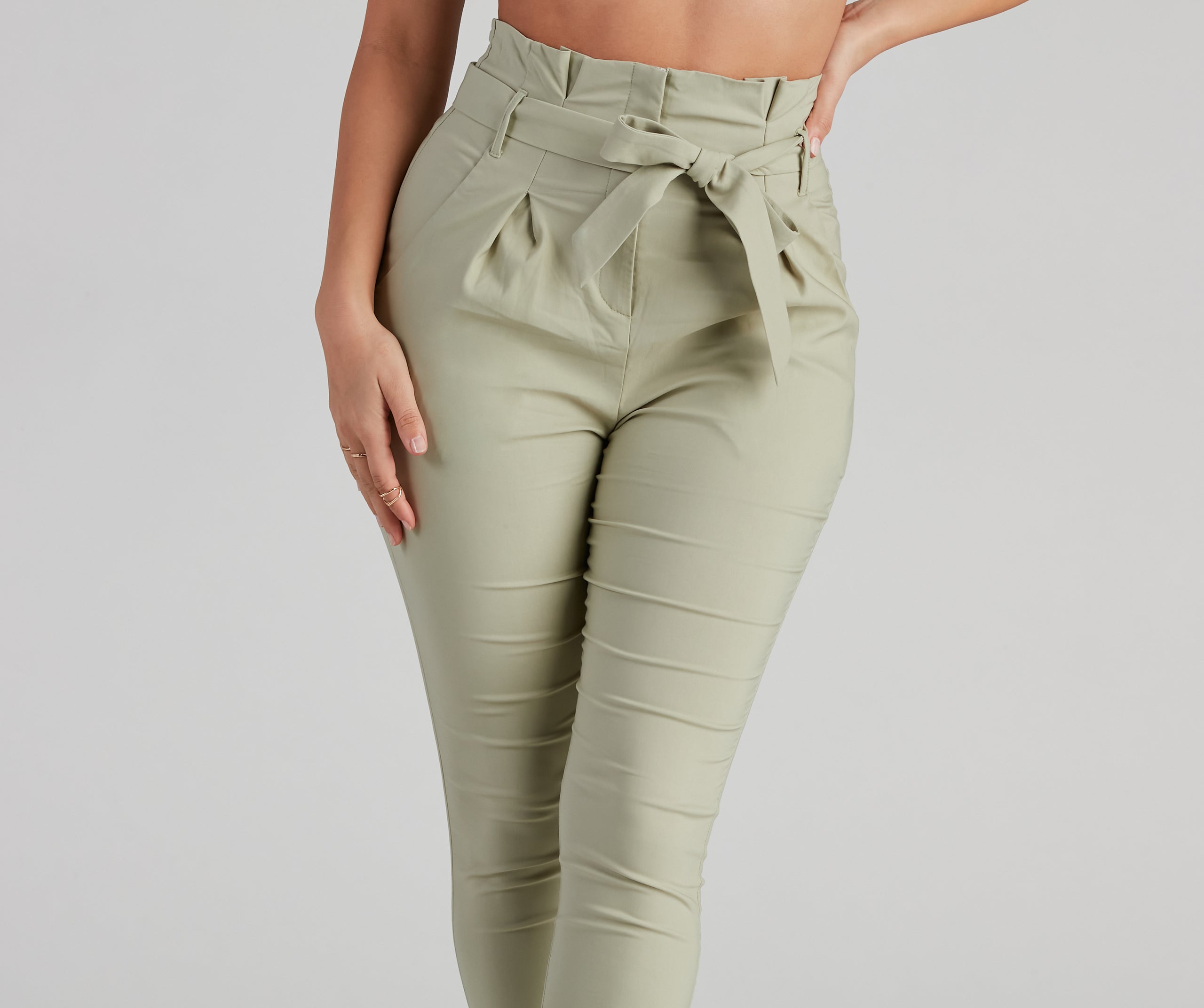 High Waist Paperbag Skinny Dress Pants