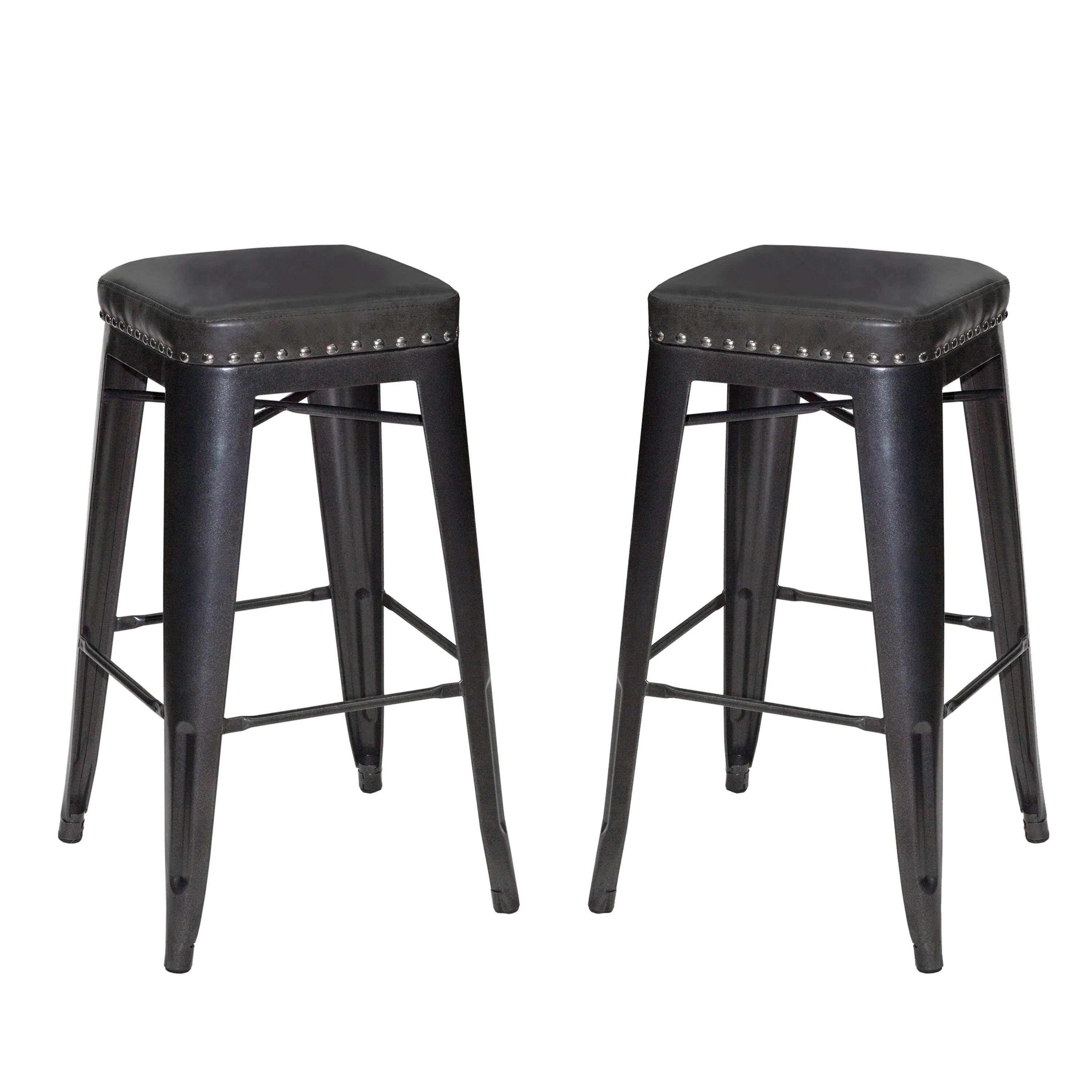 Carbon Loft Halstead Graphite Metal and Faux Leather Bar Stool - Set of 2