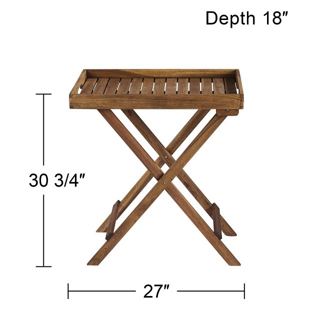 X 18 quot Natural Brown Slat Tray Tabletop For Spaces Patio Balcony