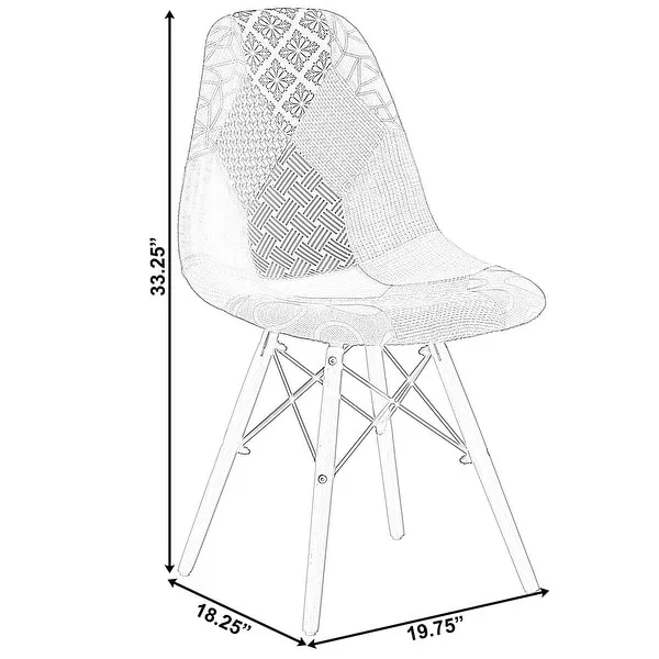 Modern Fabric Patchwork Chair with Wooden Legs for Kitchen, Dining Room, Entryway, Living Room