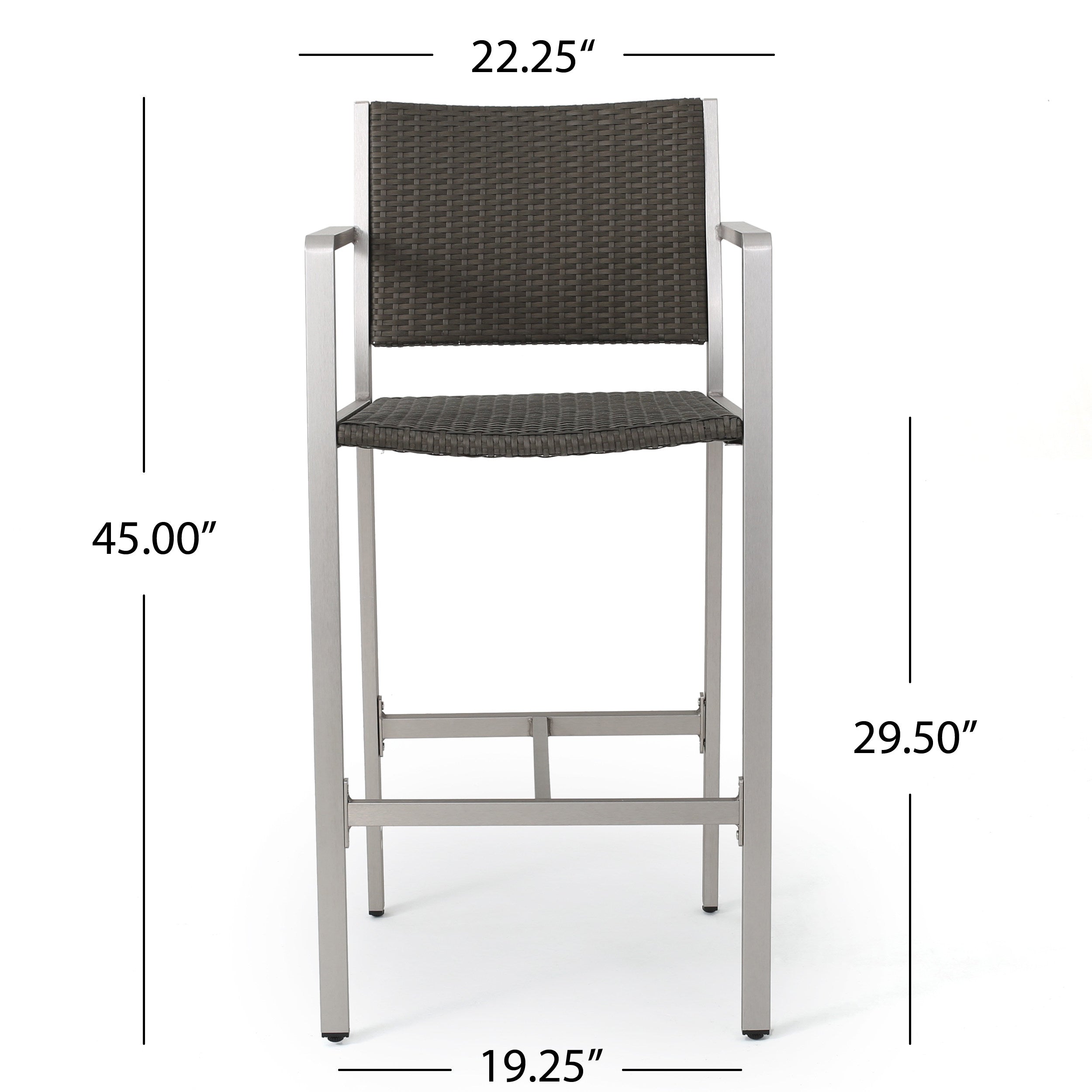 Capral Outdoor Modern 3-Piece Gray Wicker Bar Set with Aluminum Frame