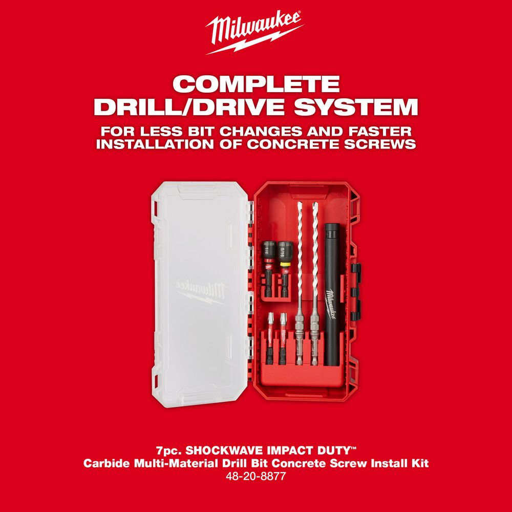 Milwaukee SHOCKWAVE Impact Duty Carbide Multi Material Drill Bit Concrete Screw Install Kit 7pc 48-20-8877 from Milwaukee