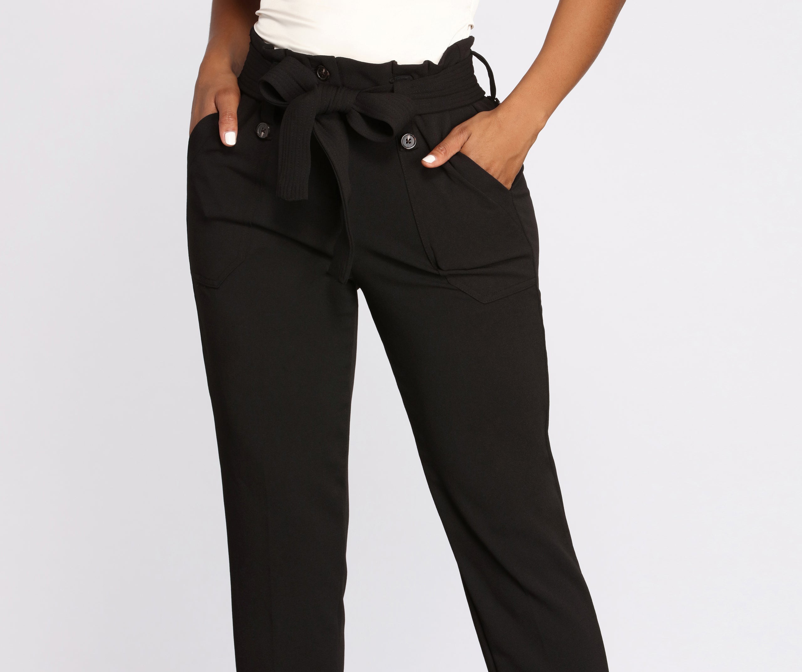 Confident & Chic Tie Waist Paperbag Pants