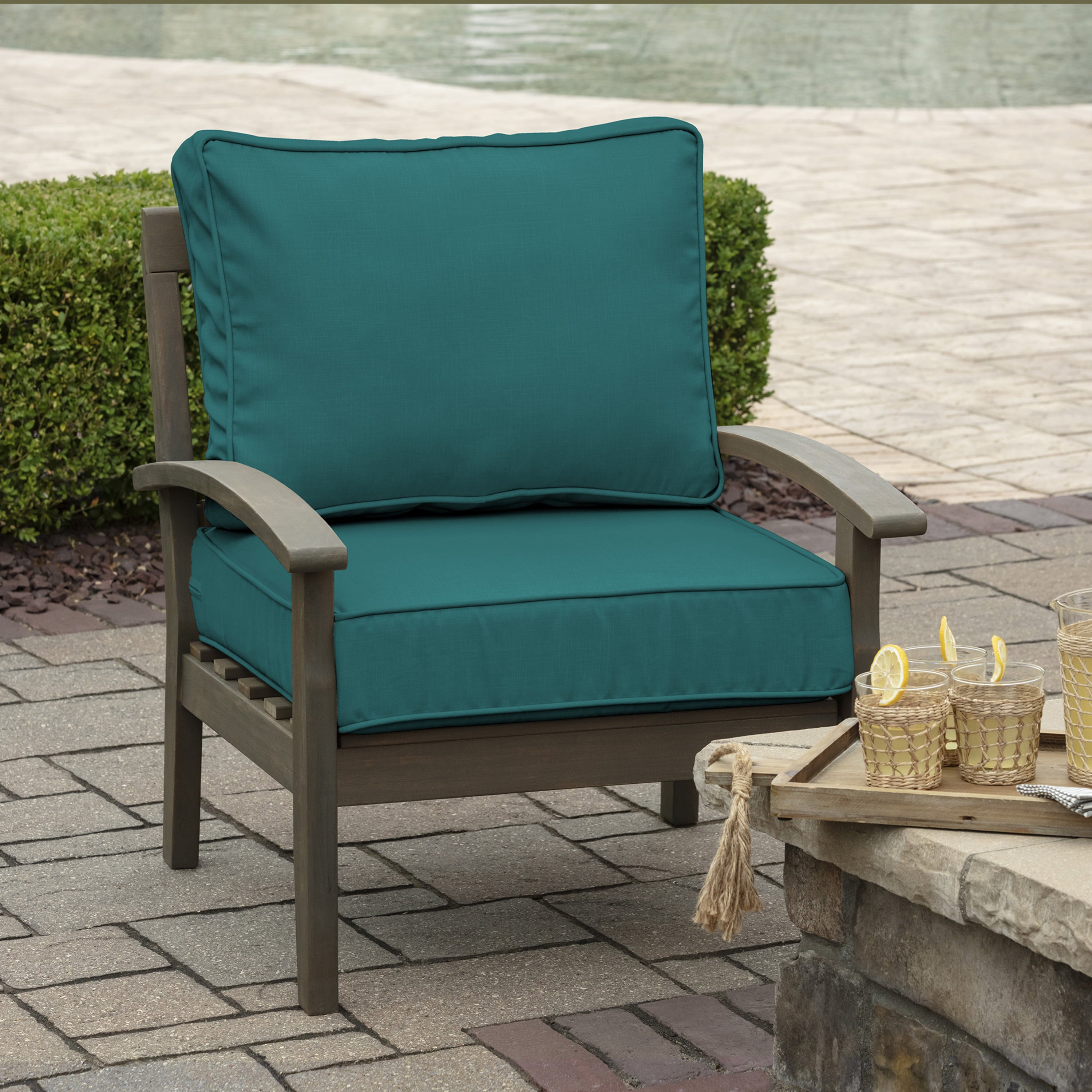 Arden Selections ProFoam Performance Outdoor Deep Seating Cushion Set 24 x 24， Peacock Blue Green Texture