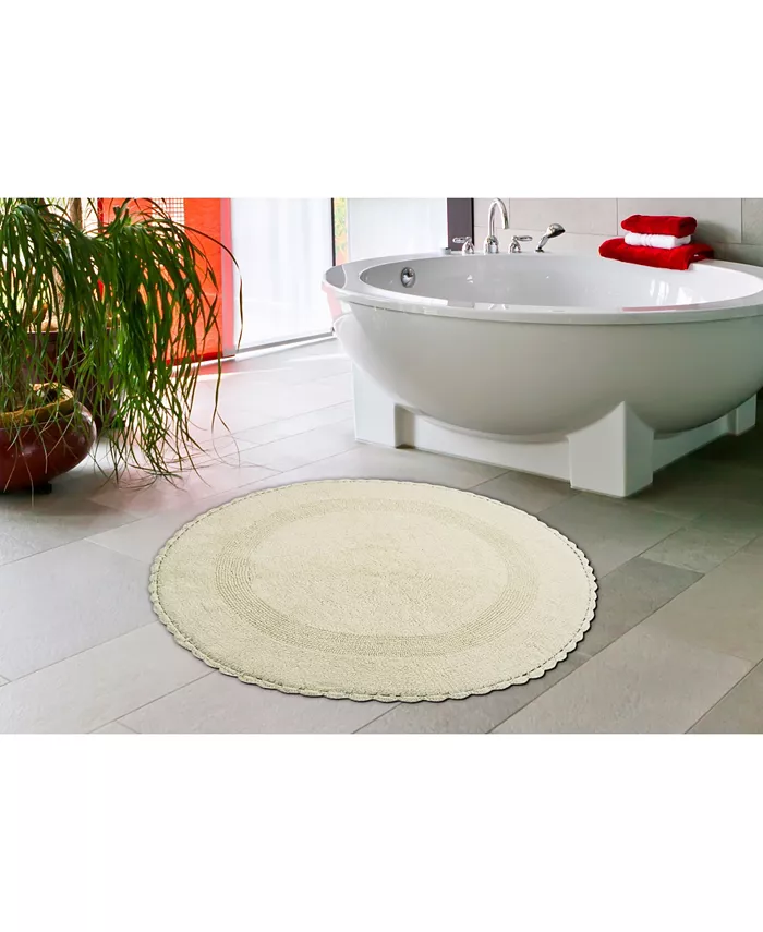 Saffron Fabs Crochet Lace Border 36 Reversible Cotton Round Bath Rug