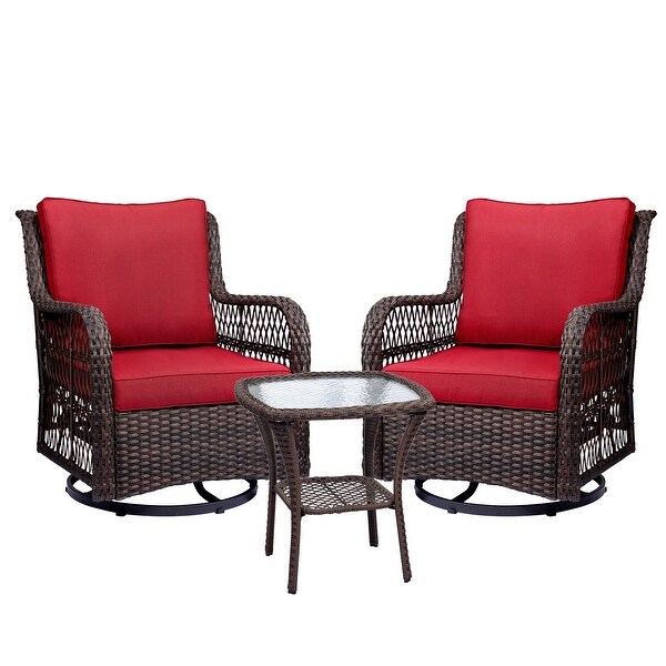 Outdoor Wicker Swivel Rocker Patio Set，360 Degree Swivel Rocking Chairs Elegant Wicker Patio Bistro Set