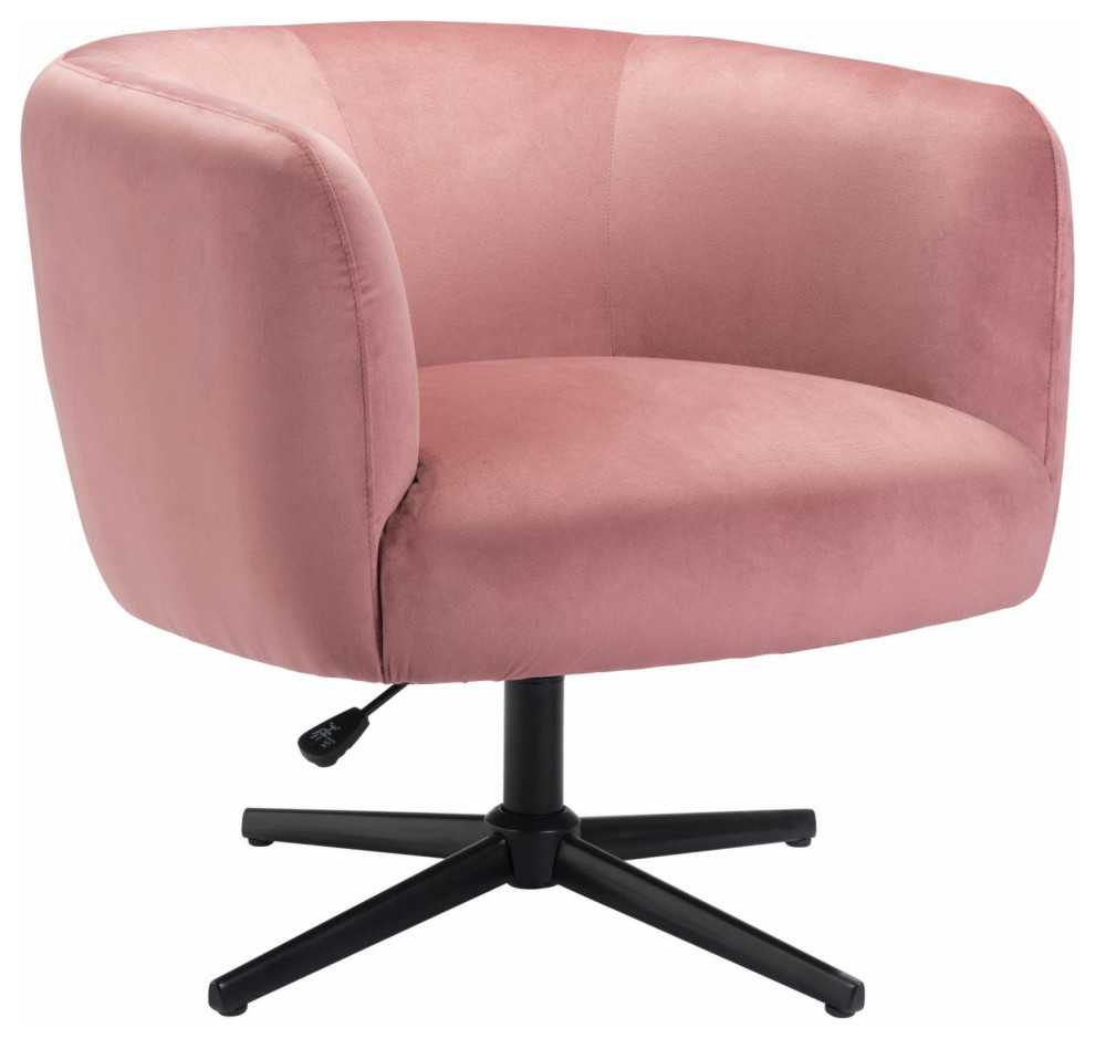 Swiveling Accent Chair  Pink Velvet Seat With Rounded Back  ampAdjustable Height   Contemporary   Armchairs And Accent Chairs   by Decor Love  Houzz