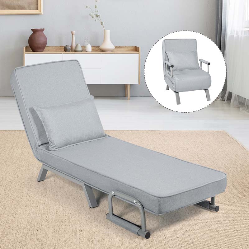 Folding Convertible Sofa Bed Sleeper Chair w/Pillow, 5-Position Armchair Chaise Lounge Couch