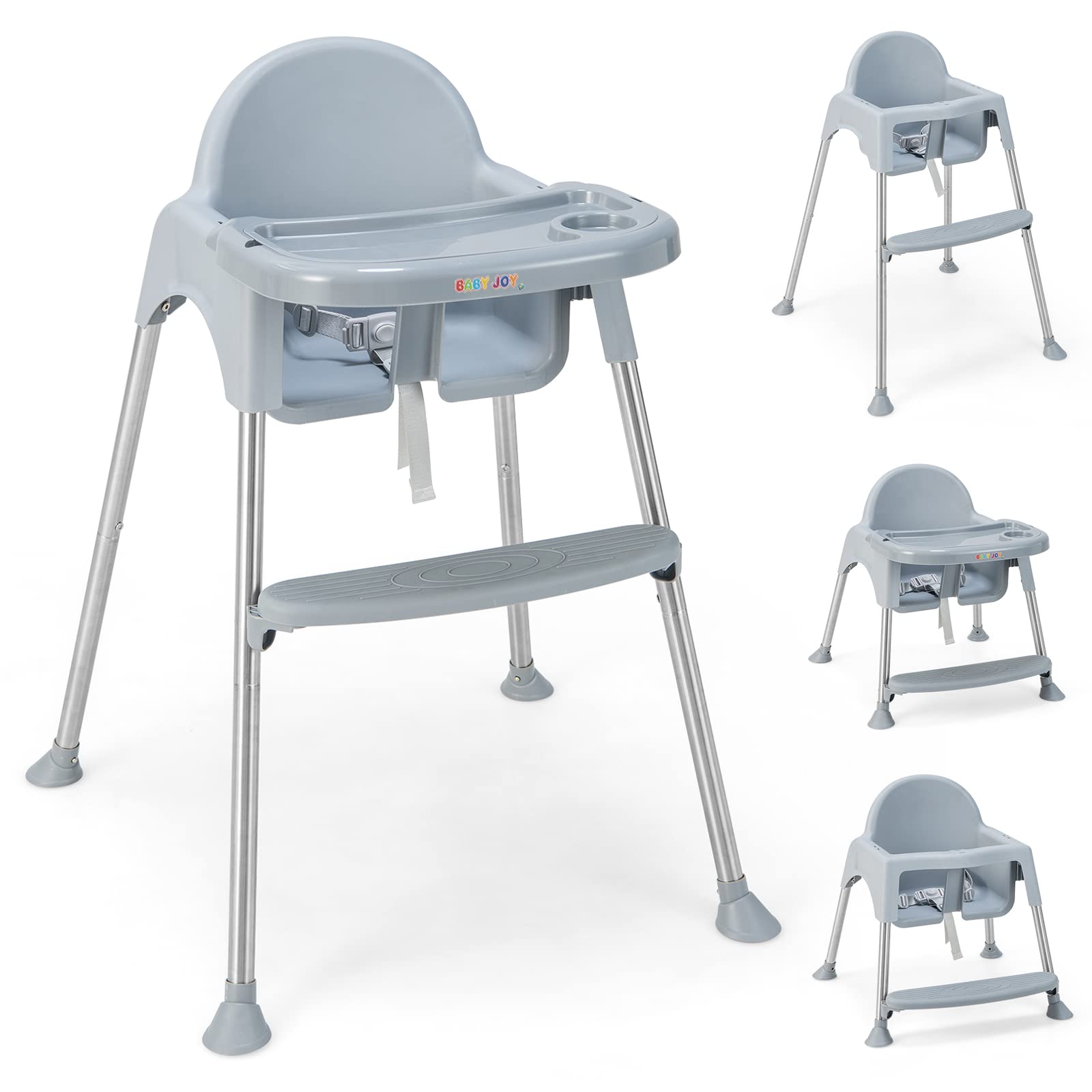 BABY JOY Baby High Chair, 4 in 1 Convertible High Chair with Adjustable Legs