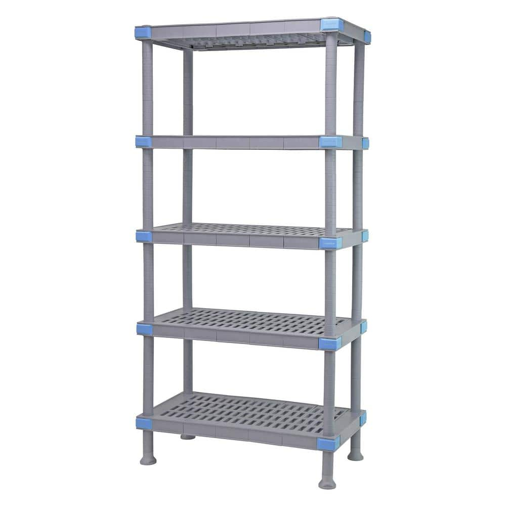 QUANTUM STORAGE SYSTEMS Millenia Gray 5-Tier Rust Proof Plastic Polymer Vented Industrial Shelving Unit (18 in. W x 62 in. H x 36 in. D) QP183662VS-5